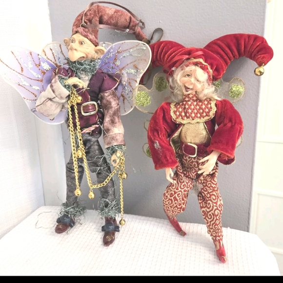 Woodland Forest Elves Chain Holding Man Jester Woman Hanging Fabric Fairies - Picture 1 of 10